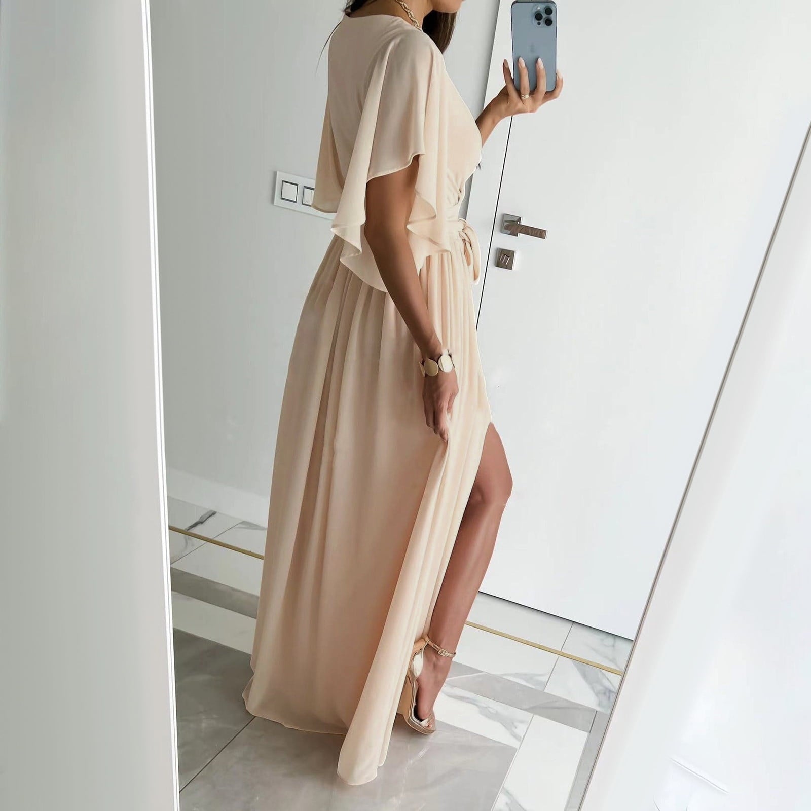Women's Wrap Maxi Dress | Elegant Flutter Sleeve