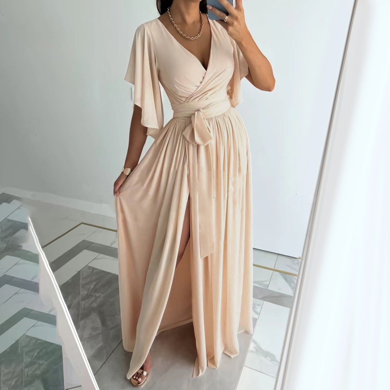 Women's Wrap Maxi Dress | Elegant Flutter Sleeve