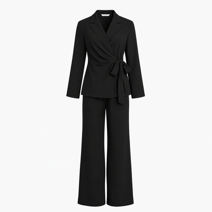 Women's Wrap Tie Blazer Wide Leg Trouser Set Workwear