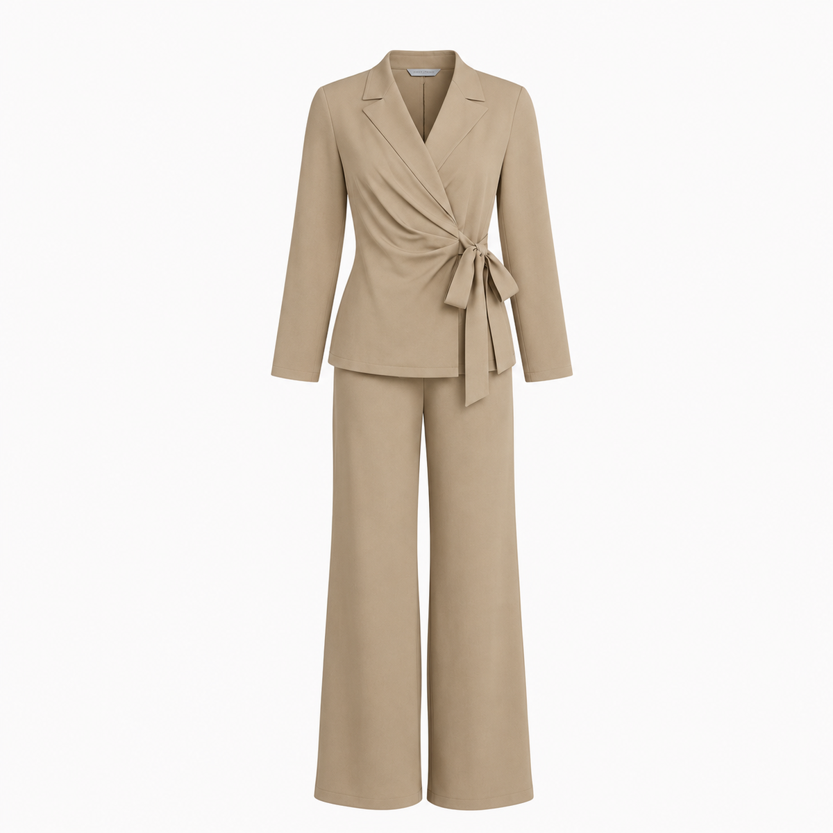 Women's Wrap Tie Blazer Wide Leg Trouser Set Workwear