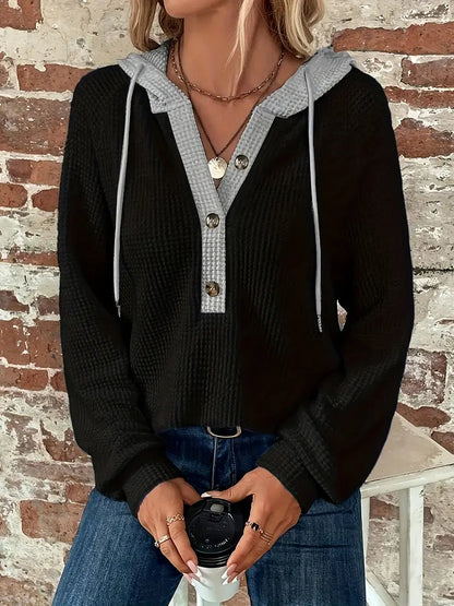 Women's Button Up Hoodie Relaxed Fit Waffle Knit Jacket 8