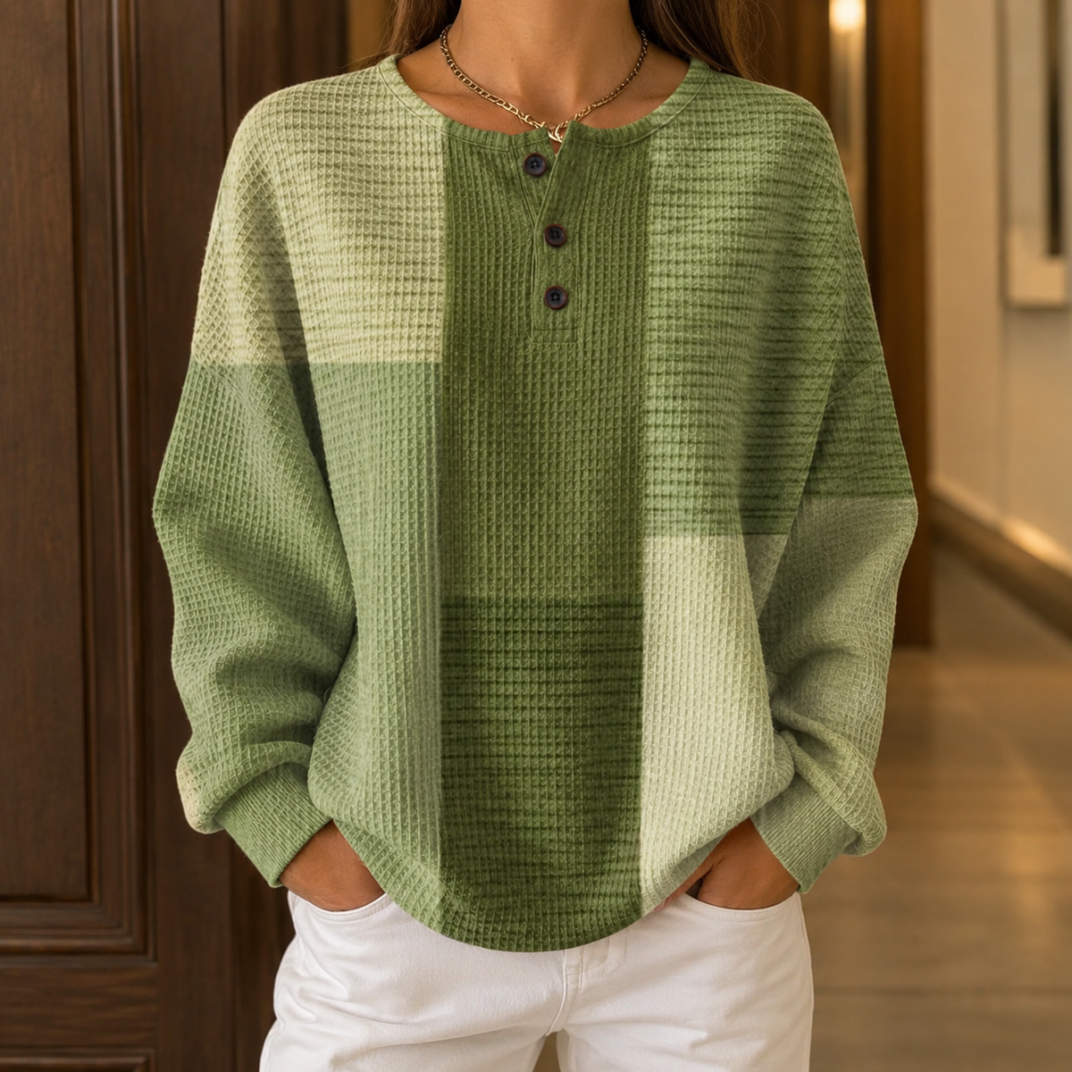 Adeline-Elise Color Block Sweater - Green