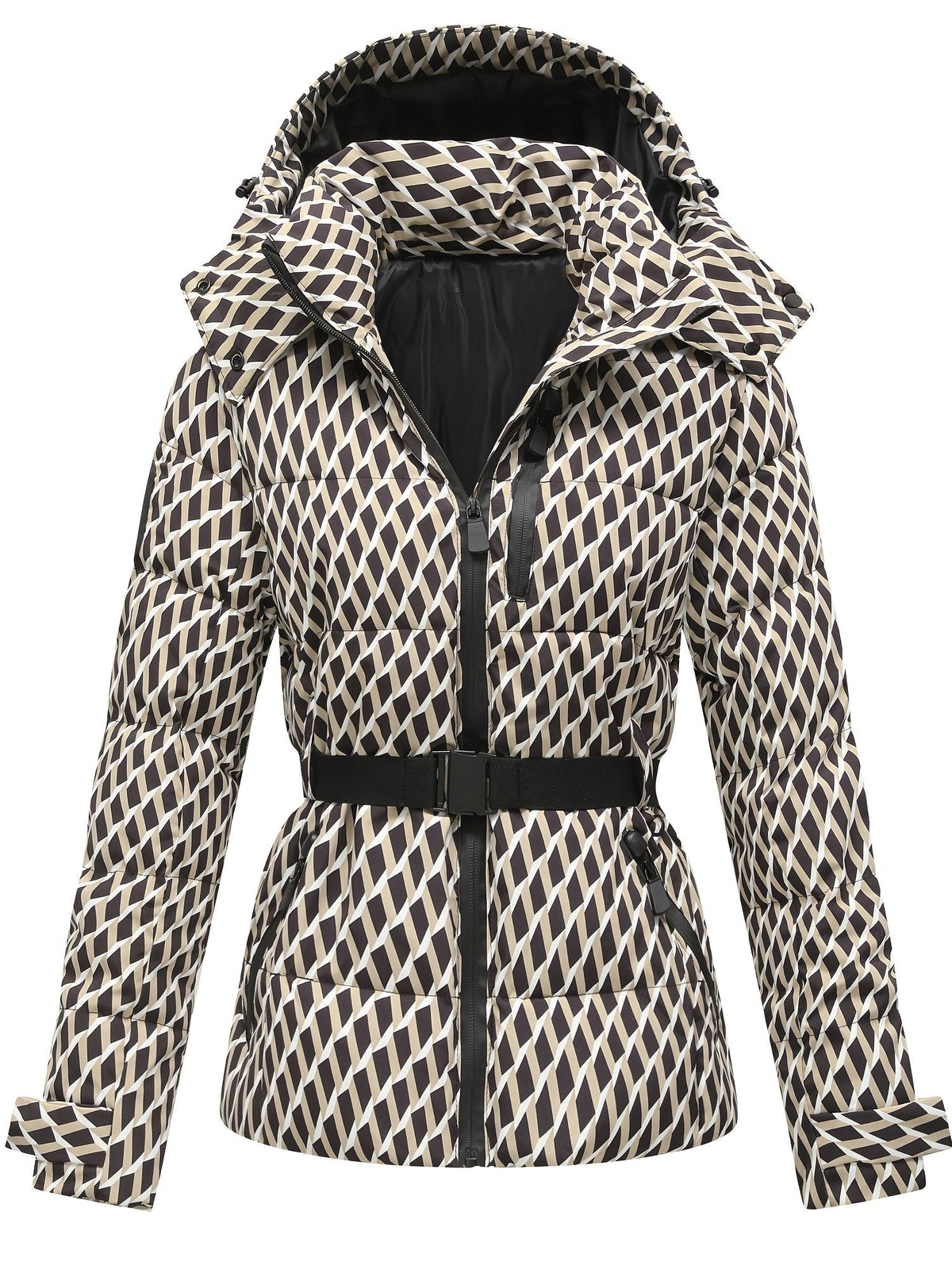 Off-white belted padded coat for women with hood