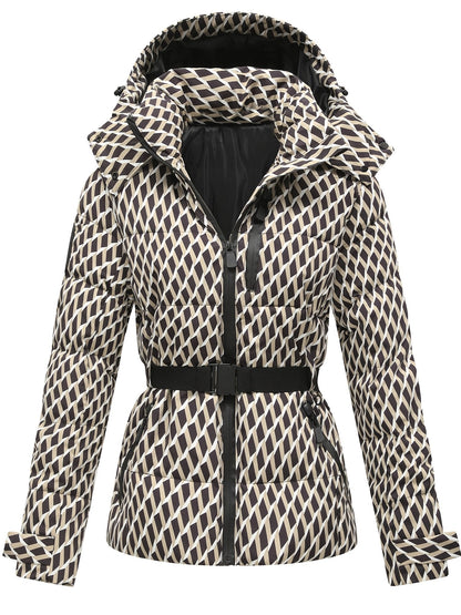 Off-white belted padded coat for women with hood