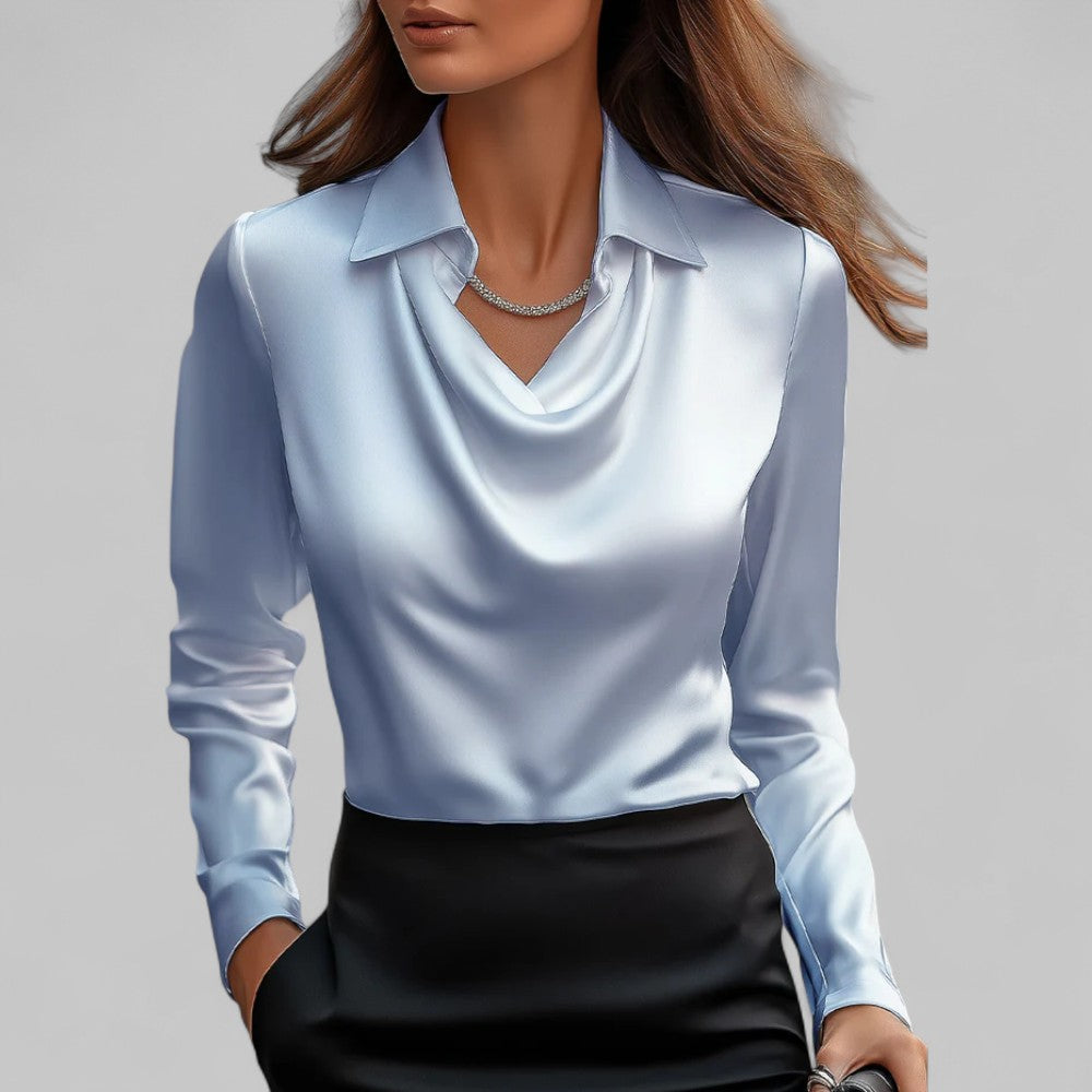 Women's Waterfall Blouse Cascading Neckline Flowy Top 6