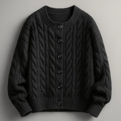 Men's Cable Knit Cardigan Button Up Ribbed Jumper Sweater 11