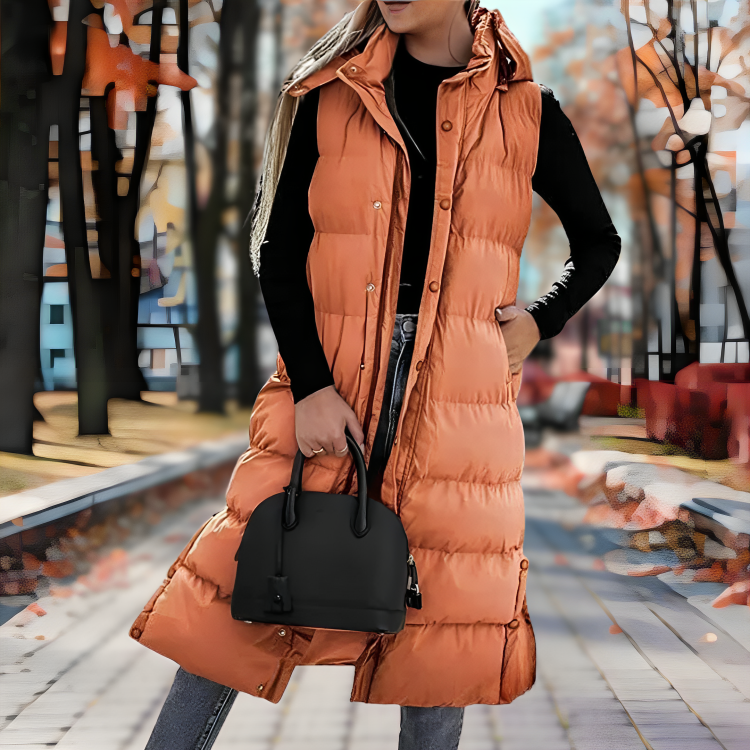 Women's Long Sleeveless Puffer Jacket | Windproof & Warm 3