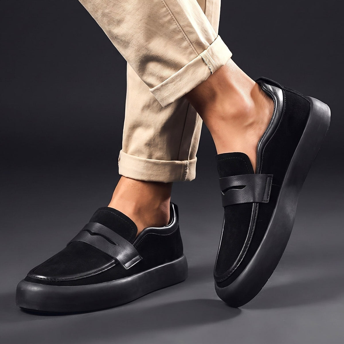 Men's Penny Loafers Cushioned Sole Strap Detail Slip On Shoes 6