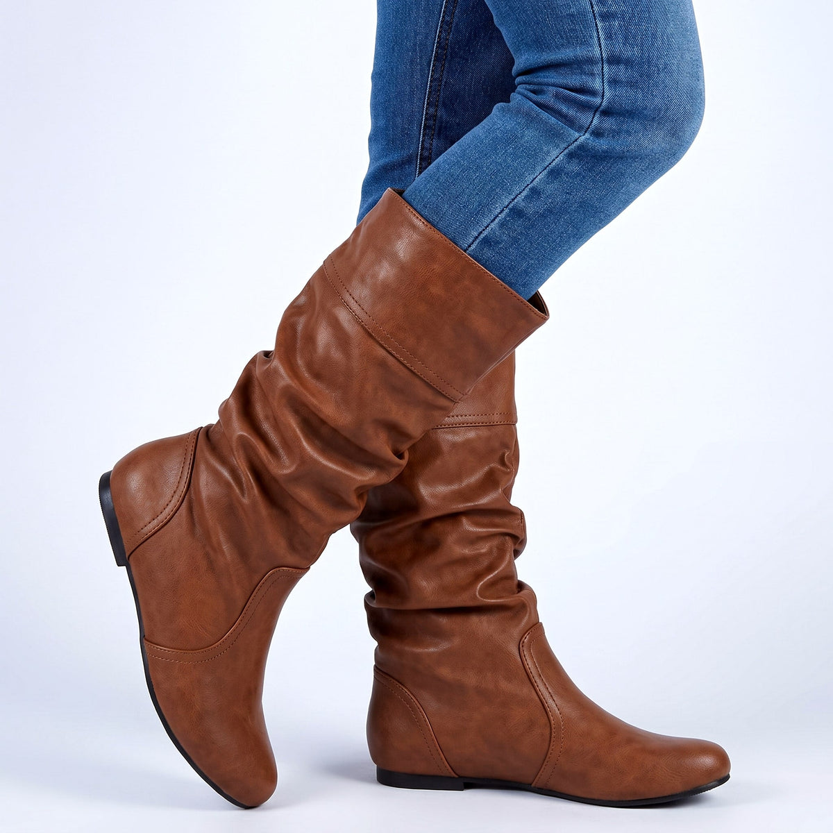 Women's Slouchy Shaft Boots Stacked Heel Round Toe 2