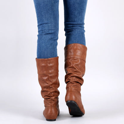 Women's Slouchy Shaft Boots Stacked Heel Round Toe 3