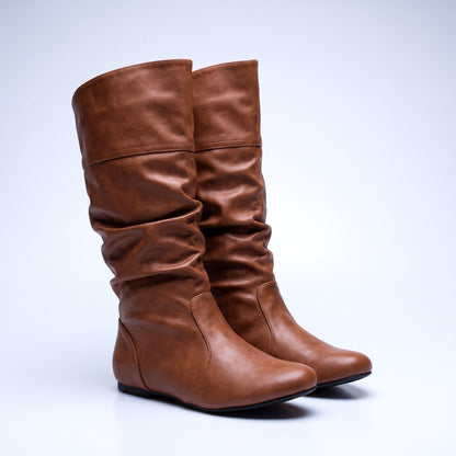 Women's Slouchy Shaft Boots Stacked Heel Round Toe 4