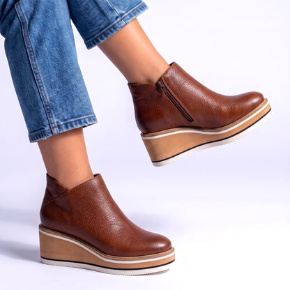 Women's Wedge Heel Ankle Boots Side Zip Fastening Shoes 1