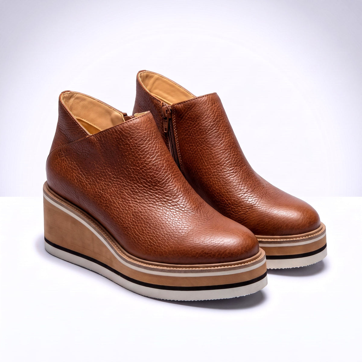 Women's Wedge Heel Ankle Boots Side Zip Fastening Shoes 2