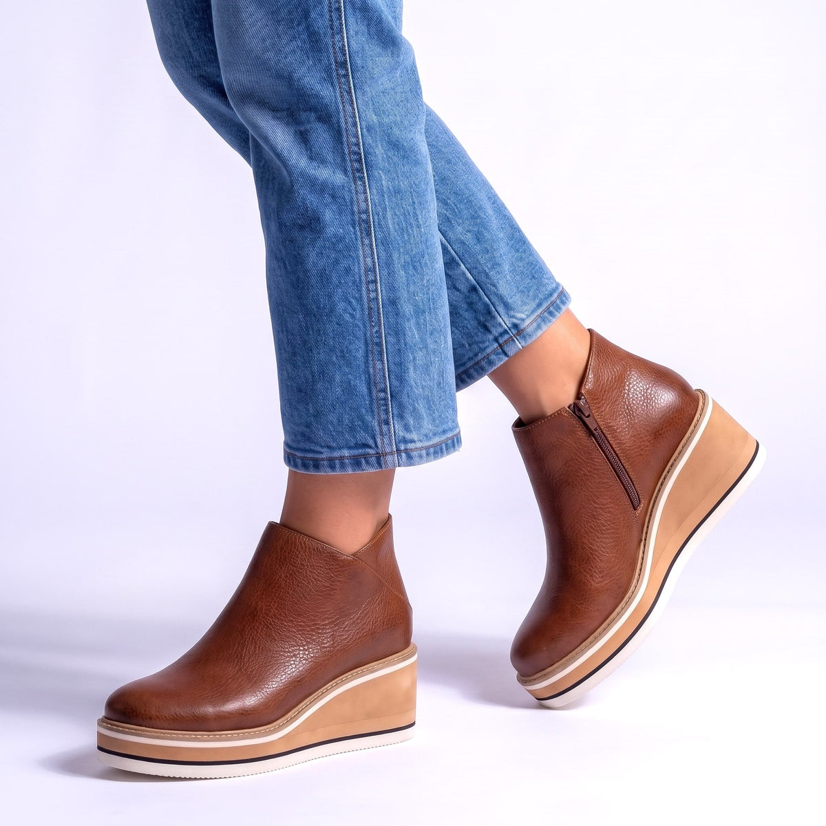 Women's Wedge Heel Ankle Boots Side Zip Fastening Shoes 3