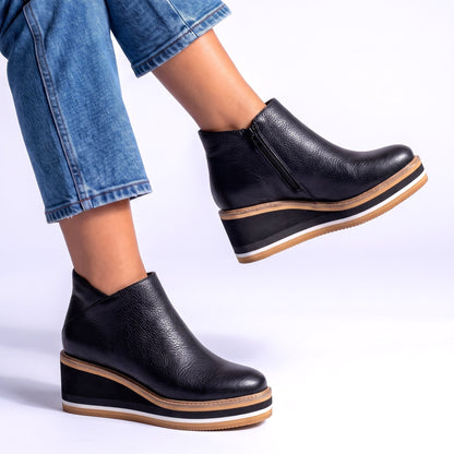 Women's Wedge Heel Ankle Boots Side Zip Fastening Shoes 5