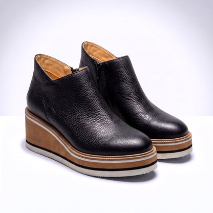 Women's Wedge Heel Ankle Boots Side Zip Fastening Shoes 6