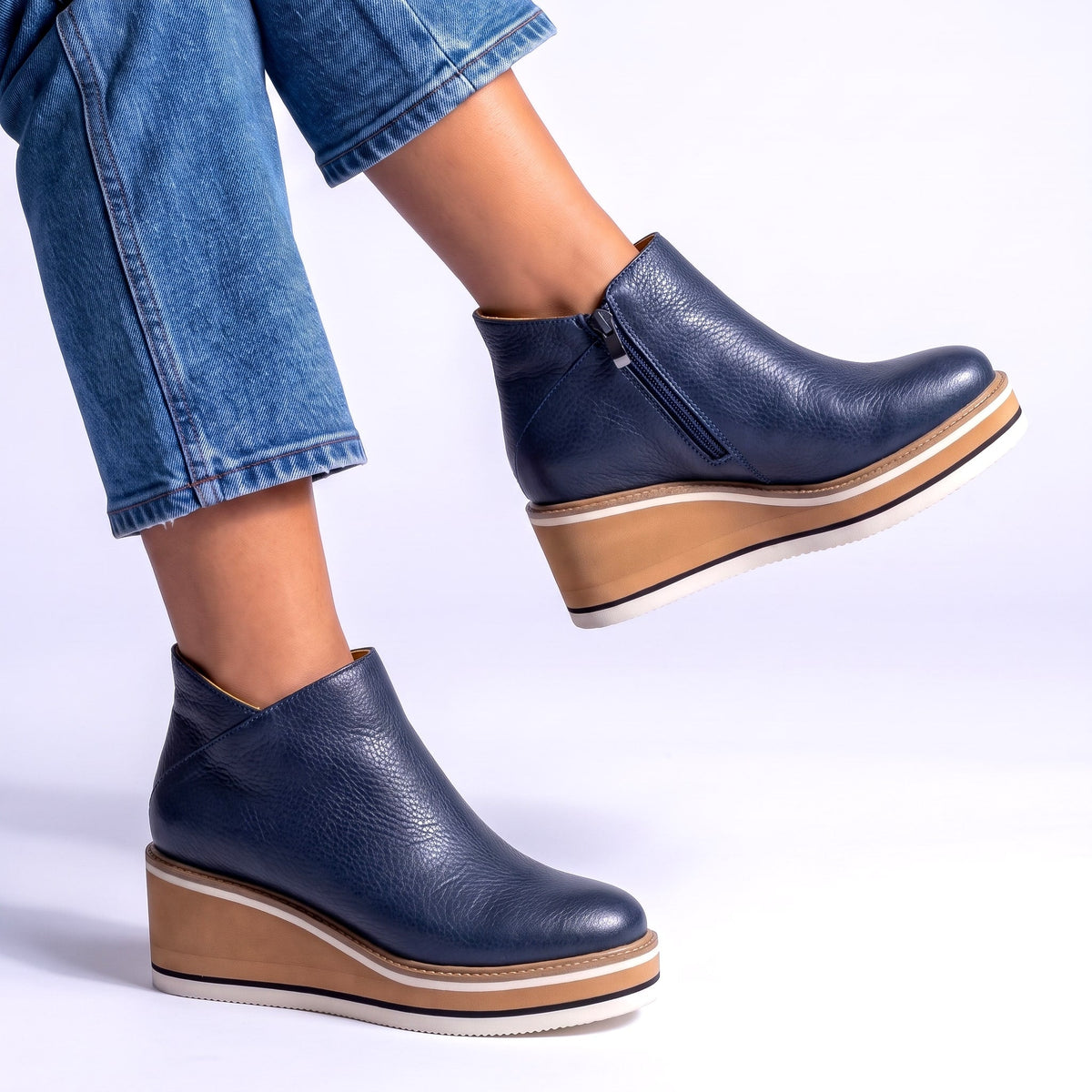 Women's Wedge Heel Ankle Boots Side Zip Fastening Shoes 7