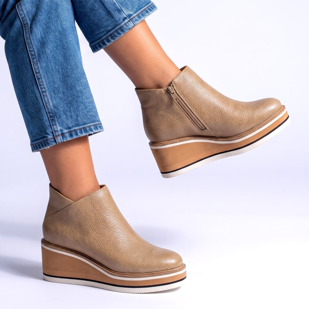 Women's Wedge Heel Ankle Boots Side Zip Fastening Shoes 9