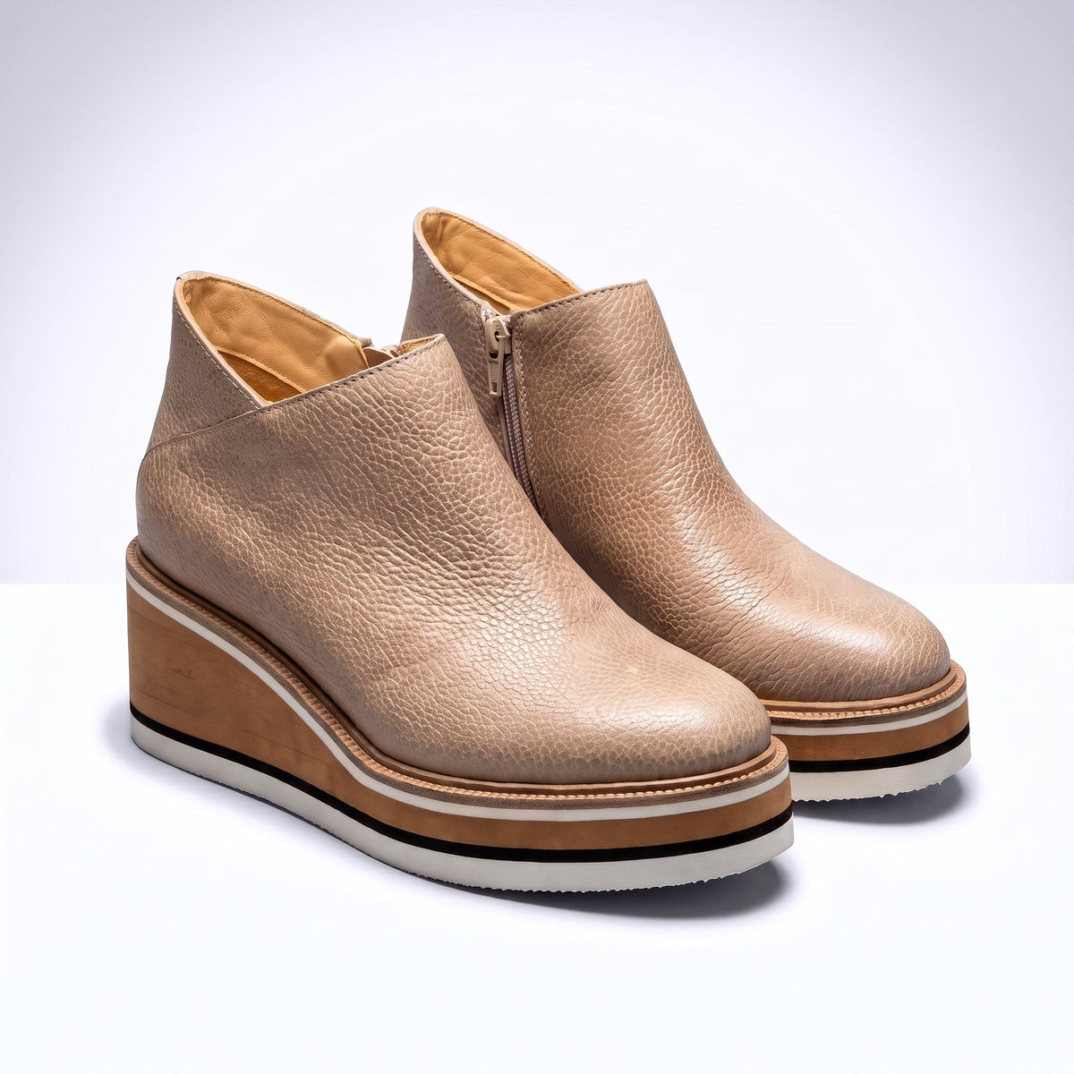 Women's Wedge Heel Ankle Boots Side Zip Fastening Shoes 10