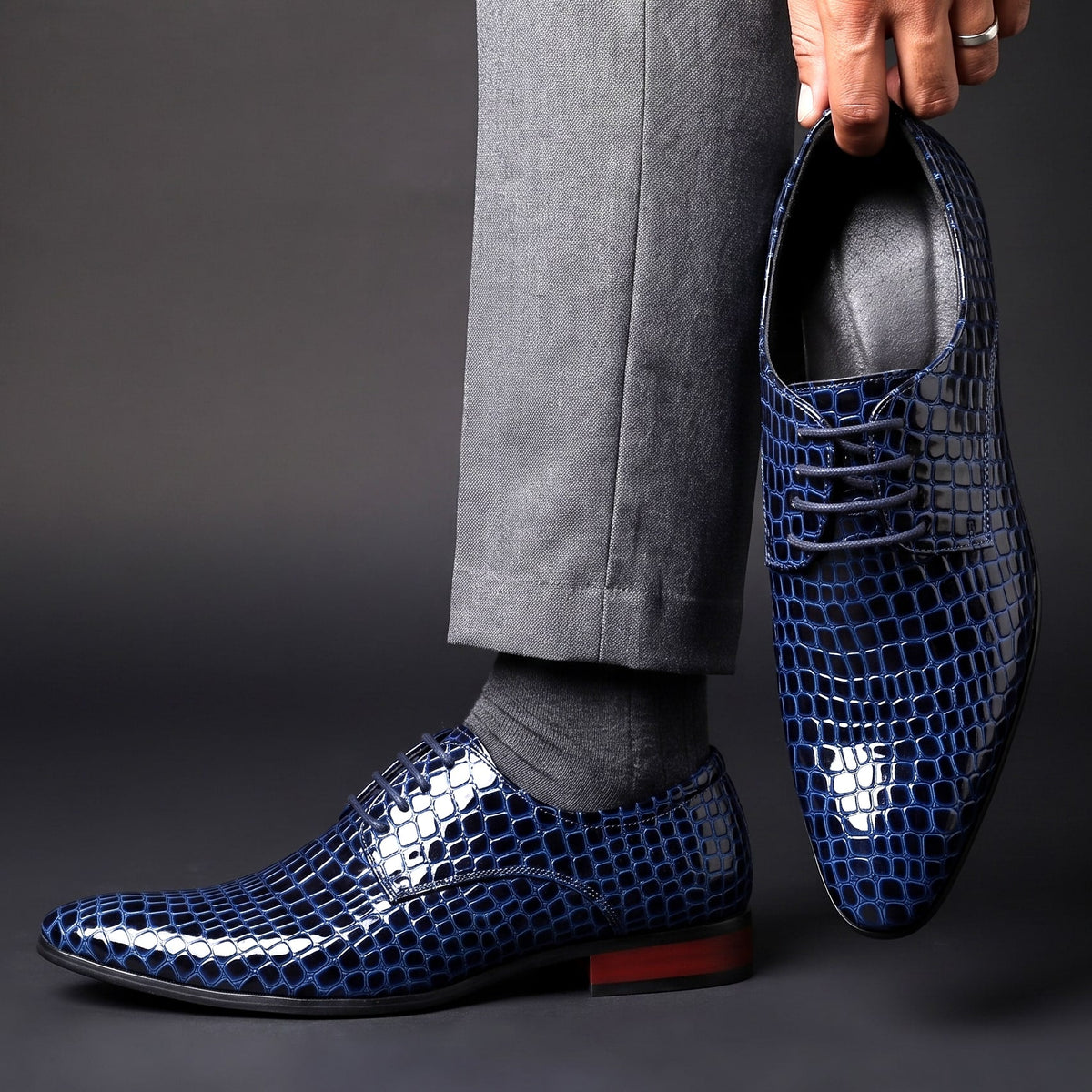 Men's Croc Print Oxfords Pointed Toe Dress Shoes Cushioned Insole 6