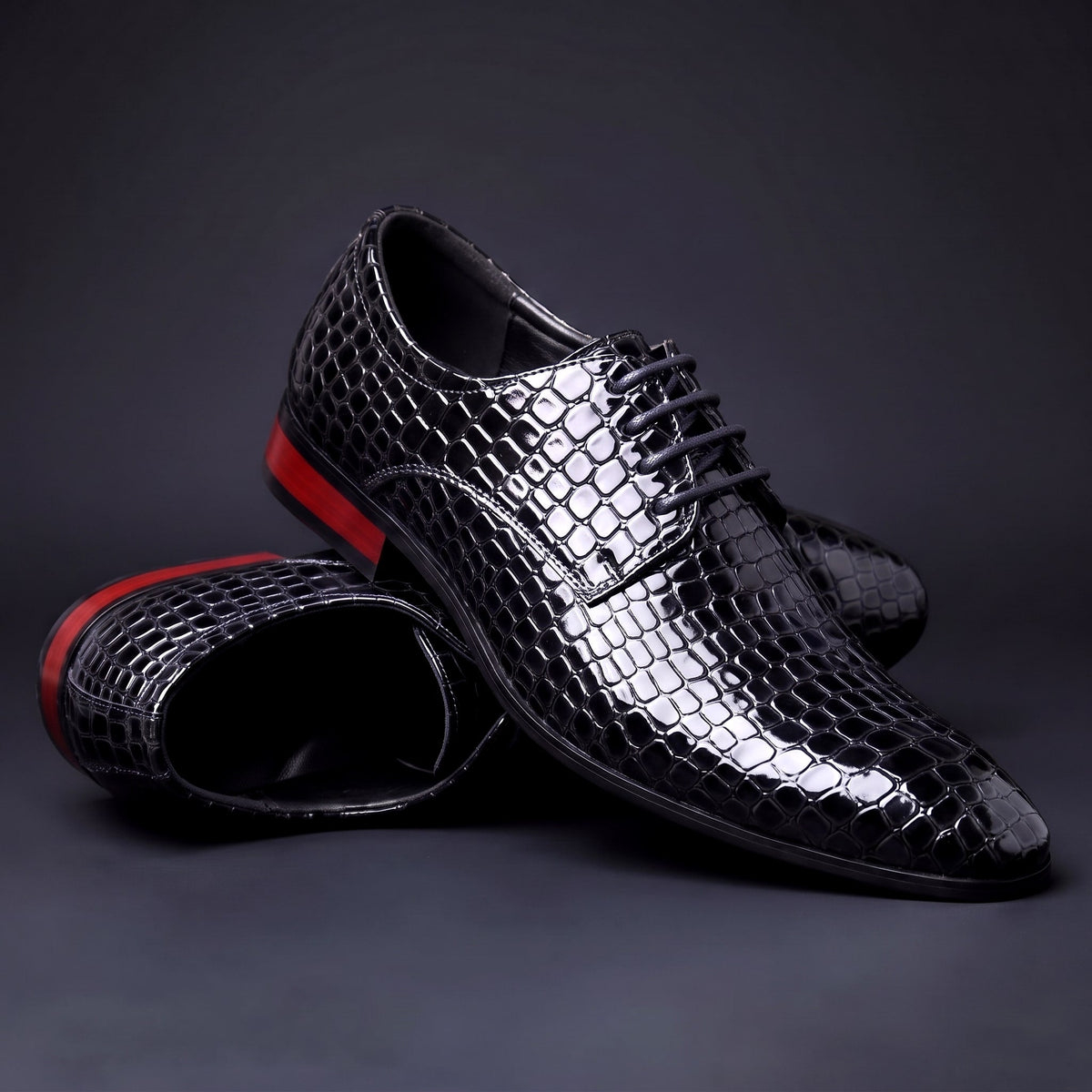 Men's Croc Print Oxfords Pointed Toe Dress Shoes Cushioned Insole 1
