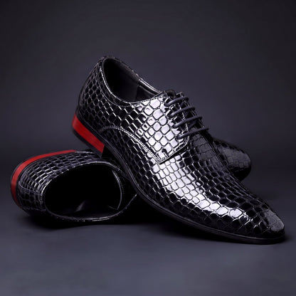 Men's Croc Print Oxfords Pointed Toe Dress Shoes Cushioned Insole 1