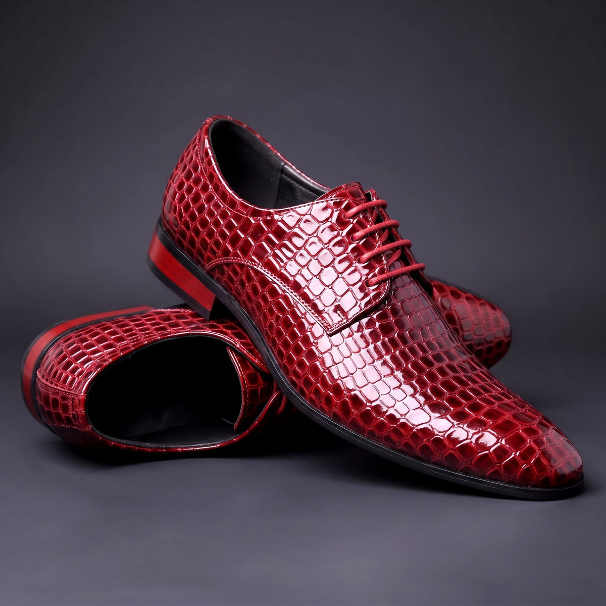 Men's Croc Print Oxfords Pointed Toe Dress Shoes Cushioned Insole 7