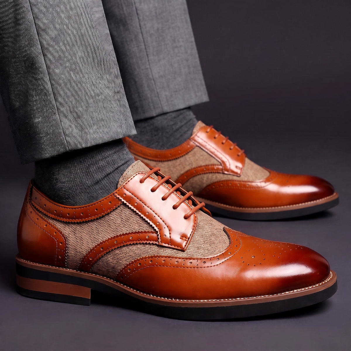 Men's Wingtip Derby Shoes Glossy Brogue Oxford Style 2