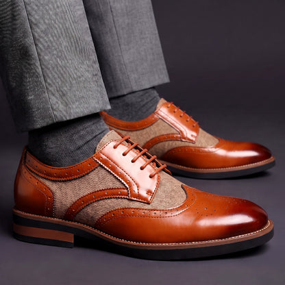 Men's Wingtip Derby Shoes Glossy Brogue Oxford Style 2