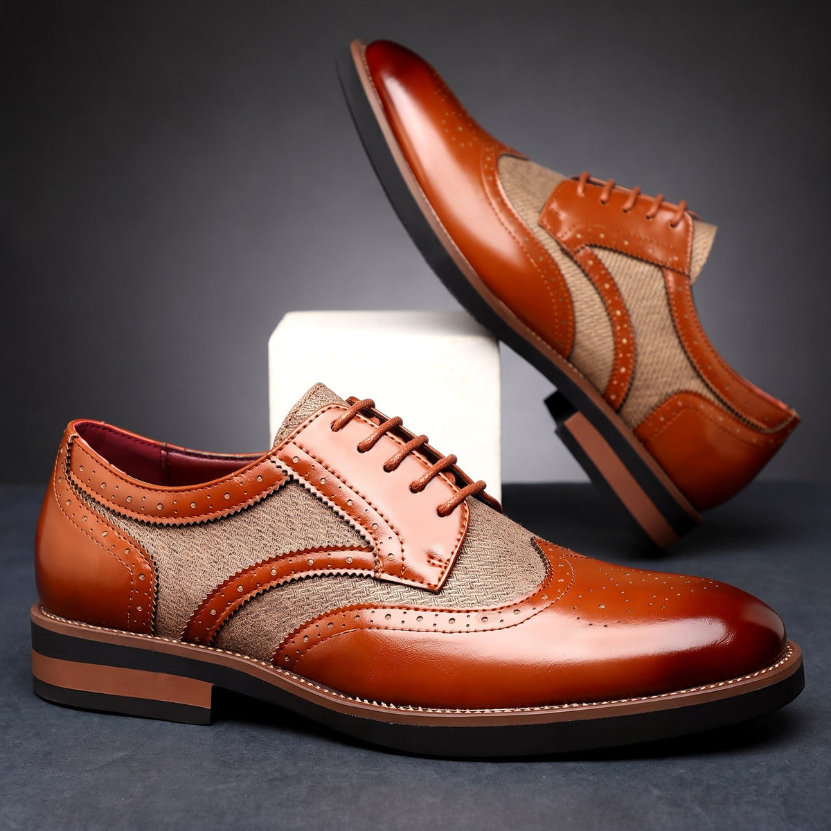 Men's Wingtip Derby Shoes Glossy Brogue Oxford Style 1