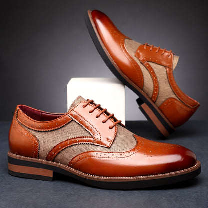 Men's Wingtip Derby Shoes Glossy Brogue Oxford Style 1