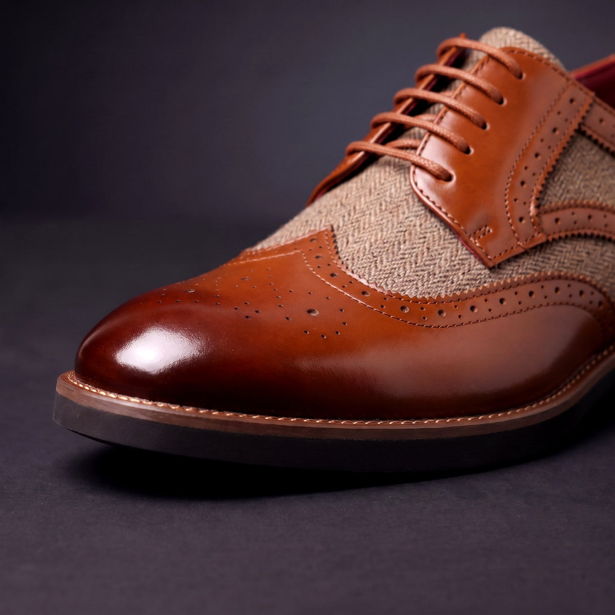 Men's Wingtip Derby Shoes Glossy Brogue Oxford Style 4