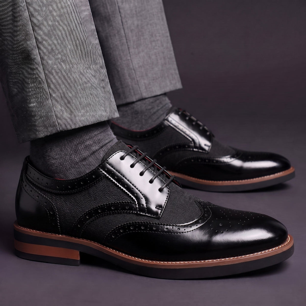 Men's Wingtip Derby Shoes Glossy Brogue Oxford Style 6