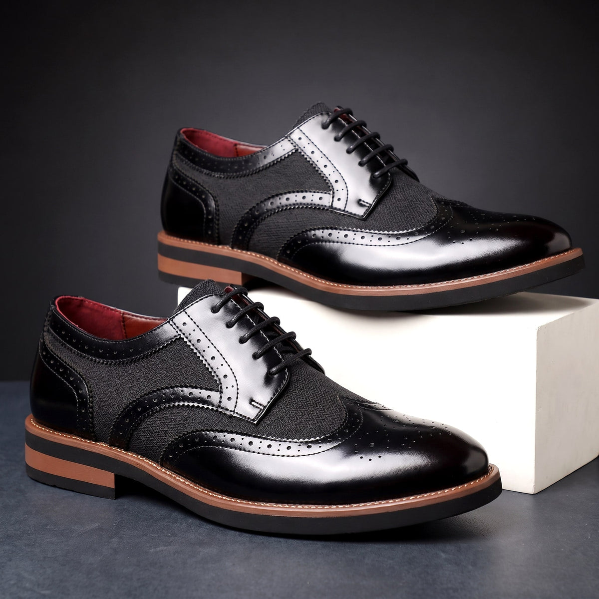 Men's Wingtip Derby Shoes Glossy Brogue Oxford Style 5