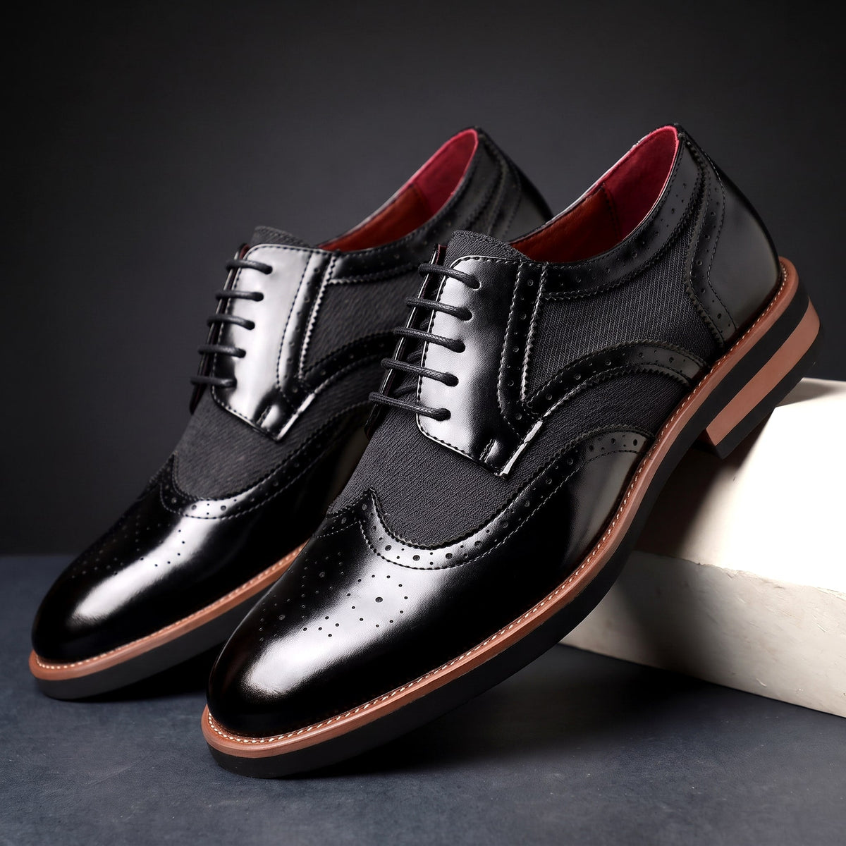 Men's Wingtip Derby Shoes Glossy Brogue Oxford Style 7