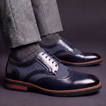 Men's Wingtip Derby Shoes Glossy Brogue Oxford Style 9