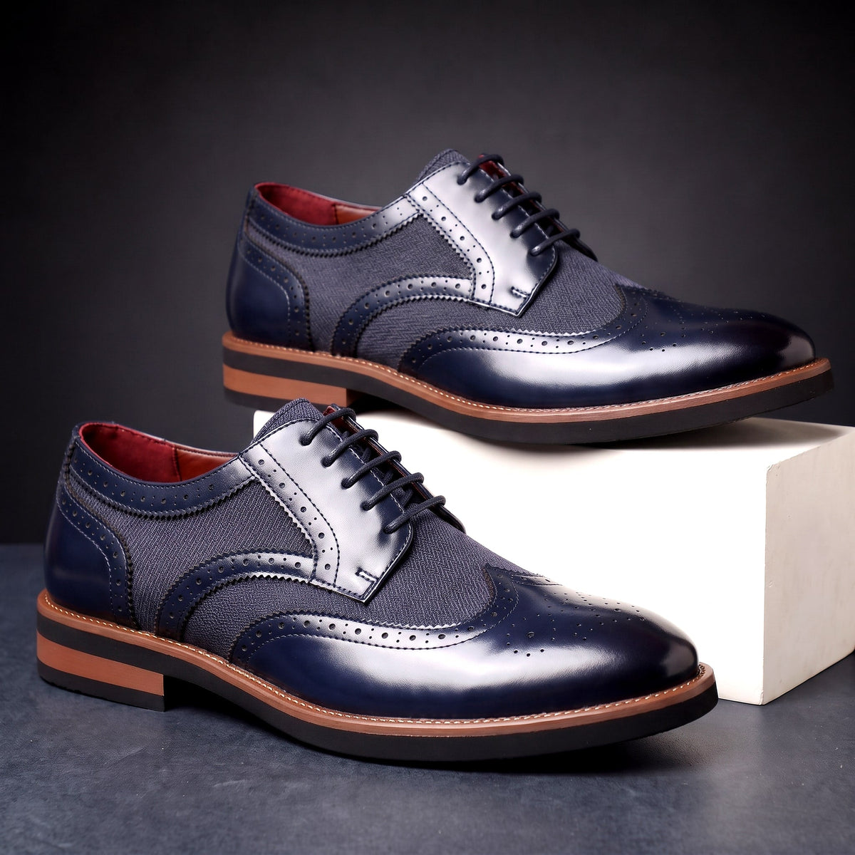 Men's Wingtip Derby Shoes Glossy Brogue Oxford Style 8