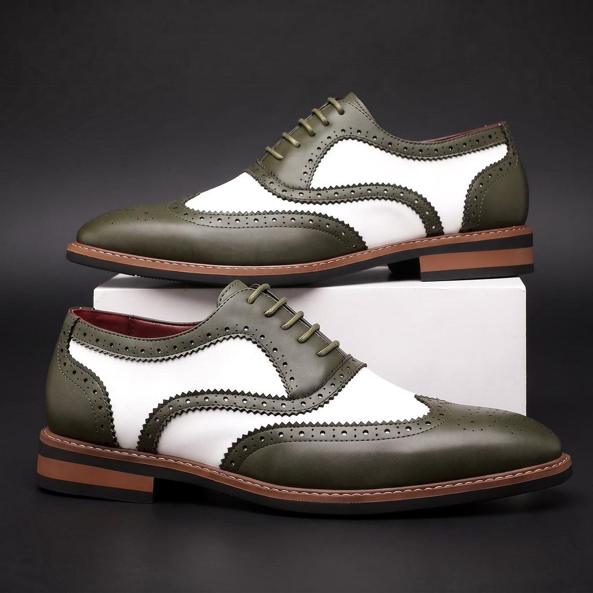 Men's Brogue Oxfords Wingtip Two Tone Smart Dress Shoes 7