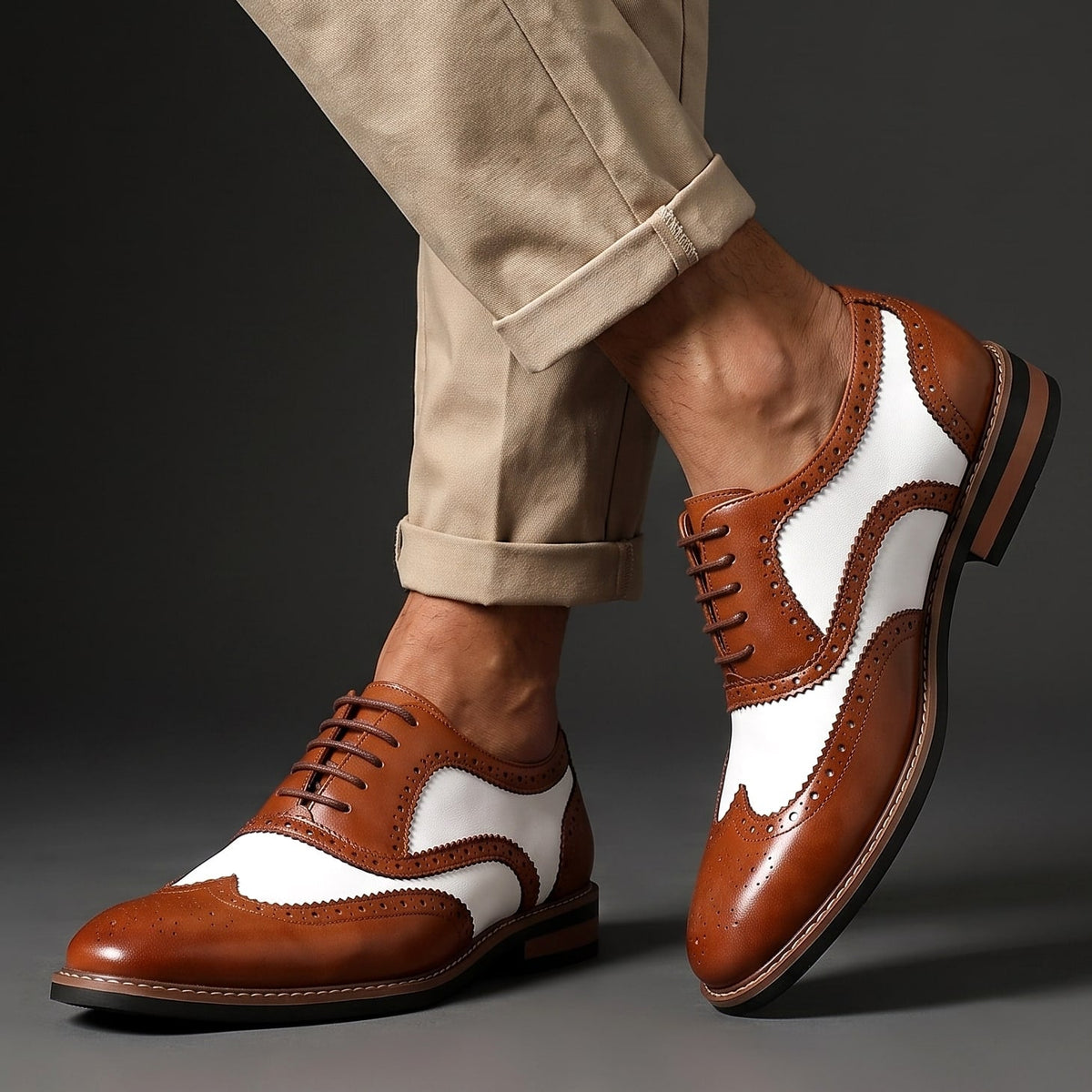 Men's Brogue Oxfords Wingtip Two Tone Smart Dress Shoes 2