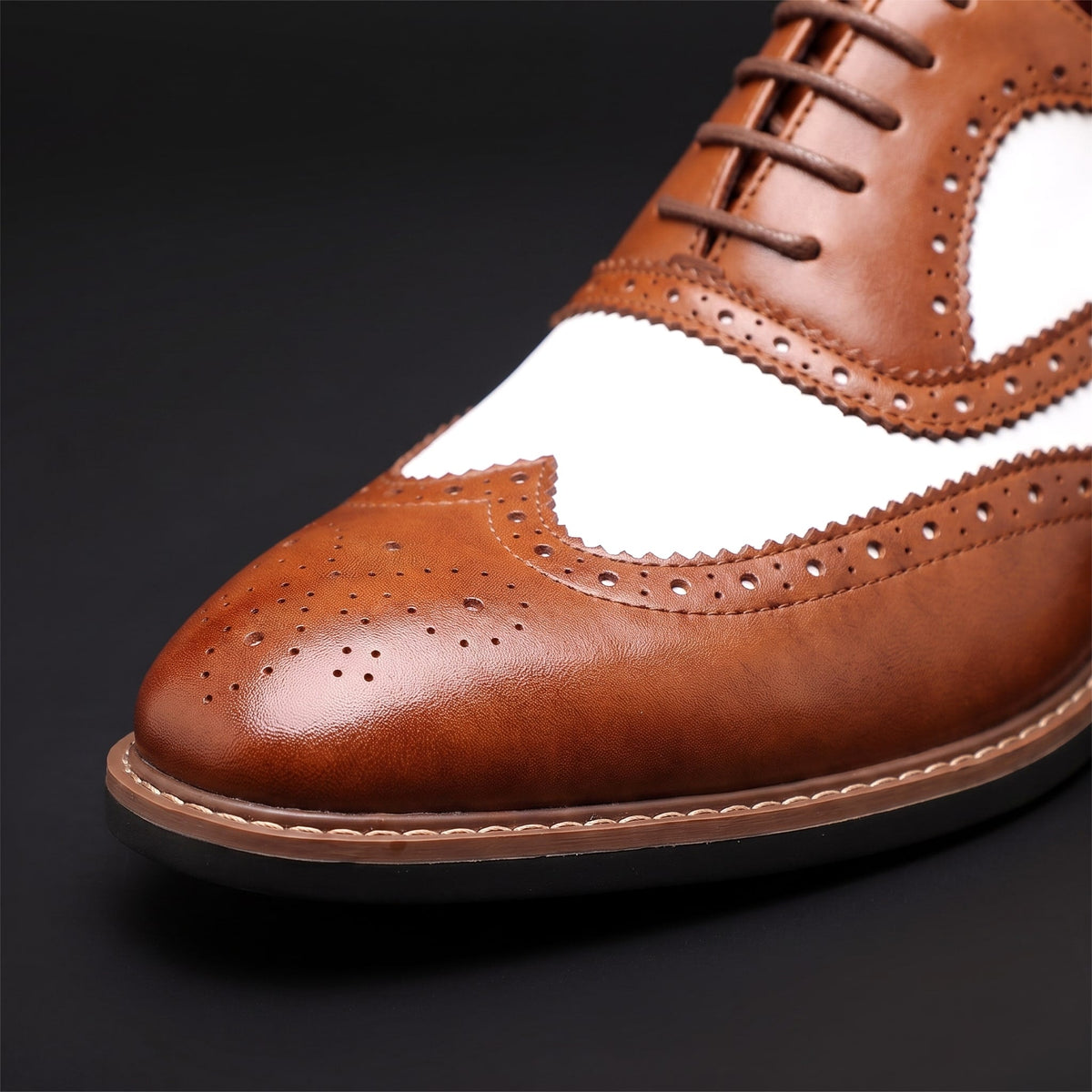 Men's Brogue Oxfords Wingtip Two Tone Smart Dress Shoes 3