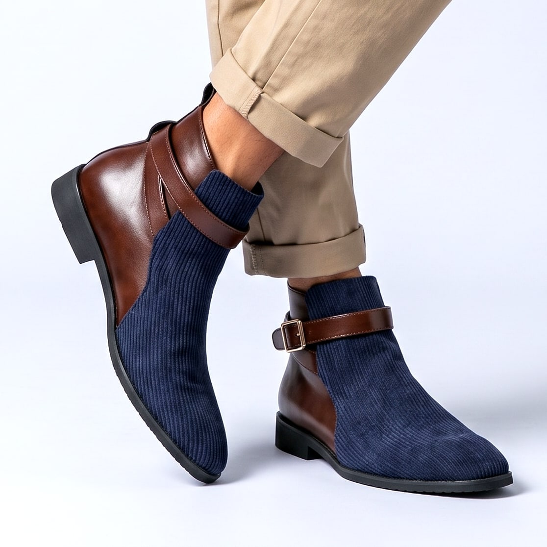 Men's Ankle Boots Adjustable Buckle Two Tone Design 2