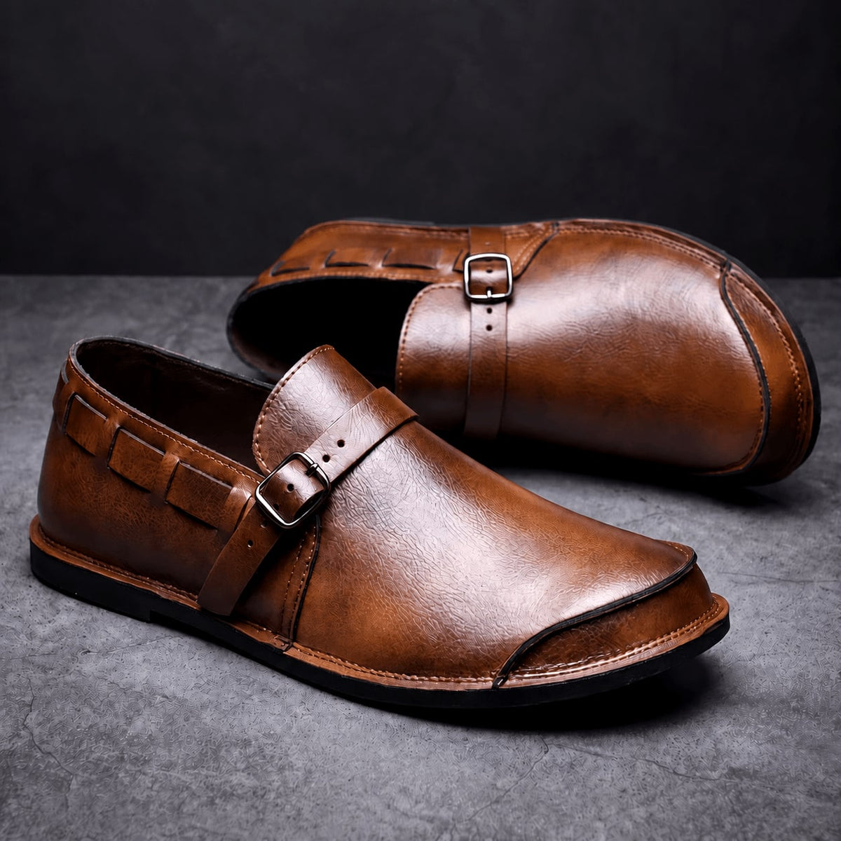 Men's Buckle Loafers Cushioned Insole Heritage Strap Shoes 1