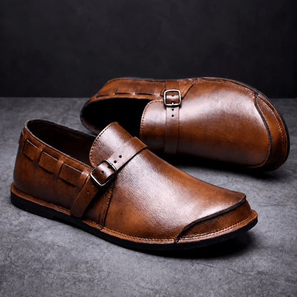 Men's Buckle Loafers Cushioned Insole Heritage Strap Shoes 1