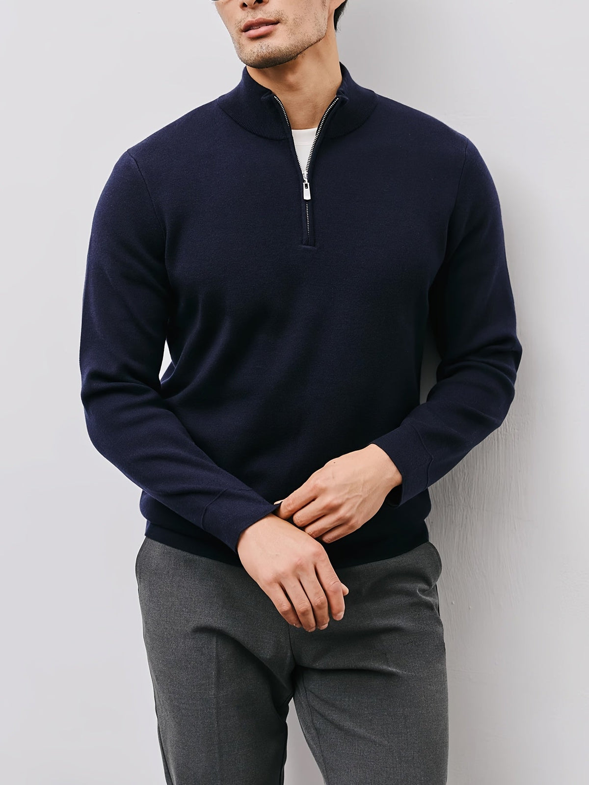 Men's Quarter Zip Sweater | Stand Collar & Lightweight Warmth 9
