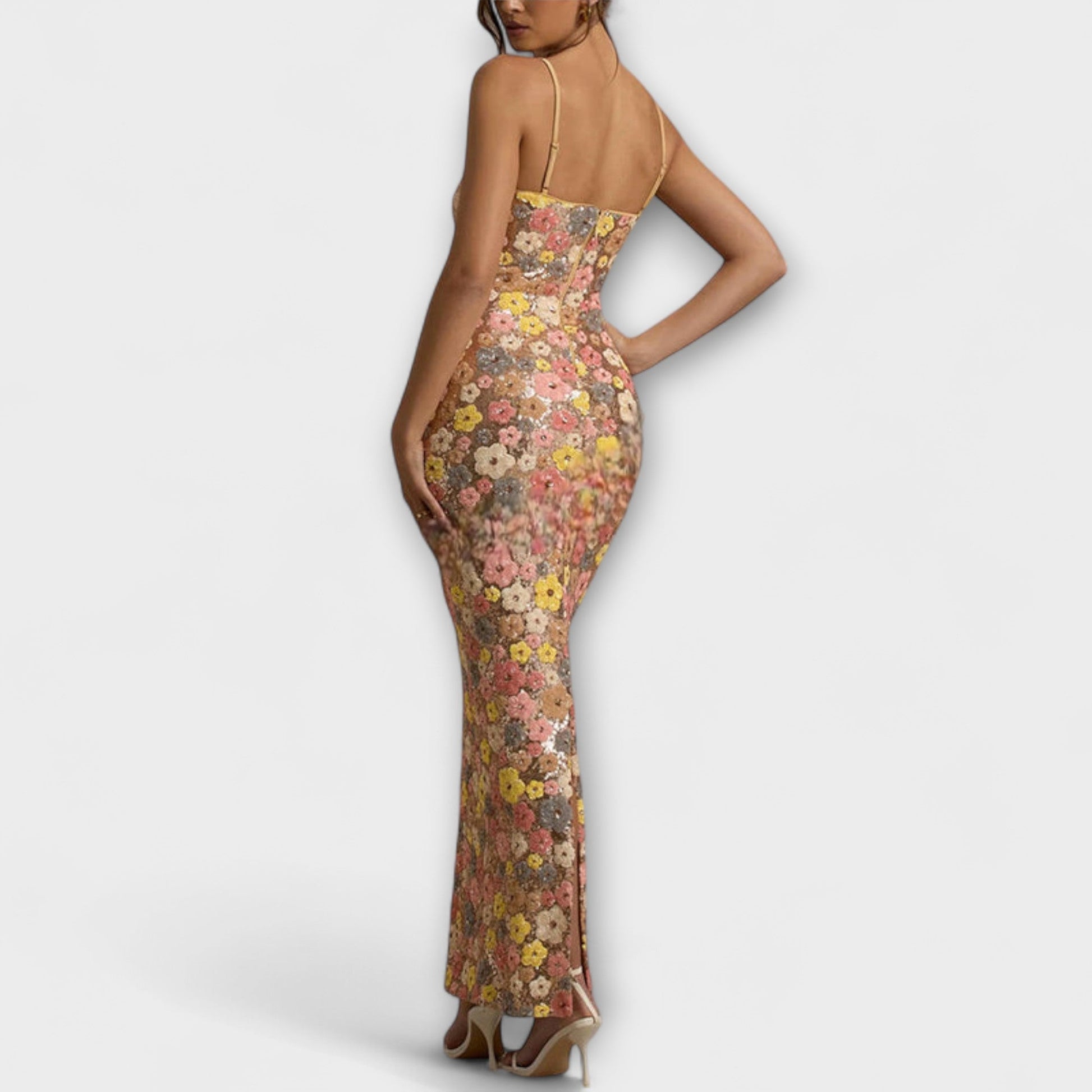 Oakley 80s Style Floral Sequin Maxi Dress for Special Occasions