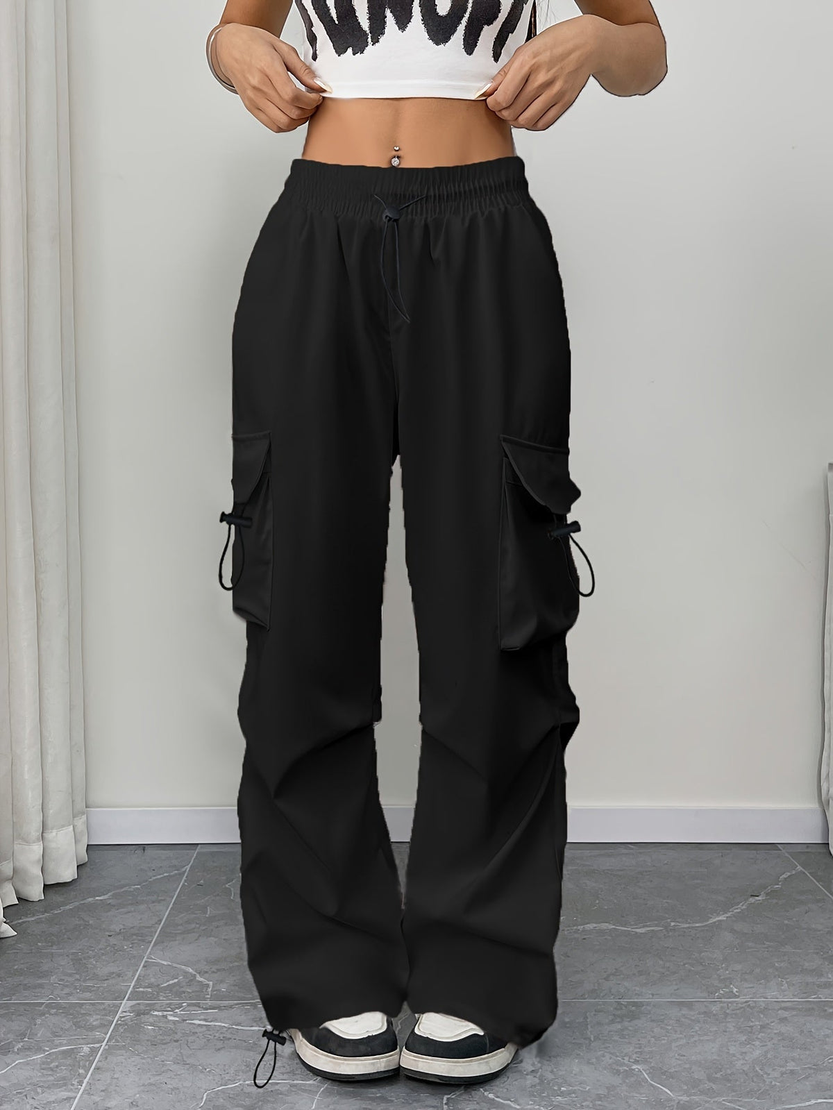Aimee | Wide Leg Cargo Pocket Drawstring Pants