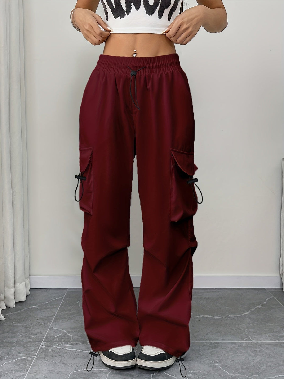 Aimee | Wide Leg Cargo Pocket Drawstring Pants