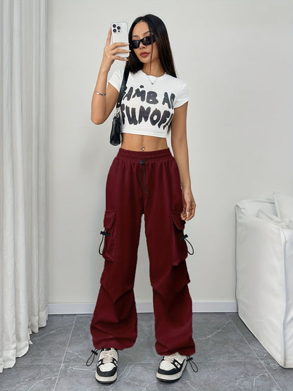 Aimee | Wide Leg Cargo Pocket Drawstring Pants
