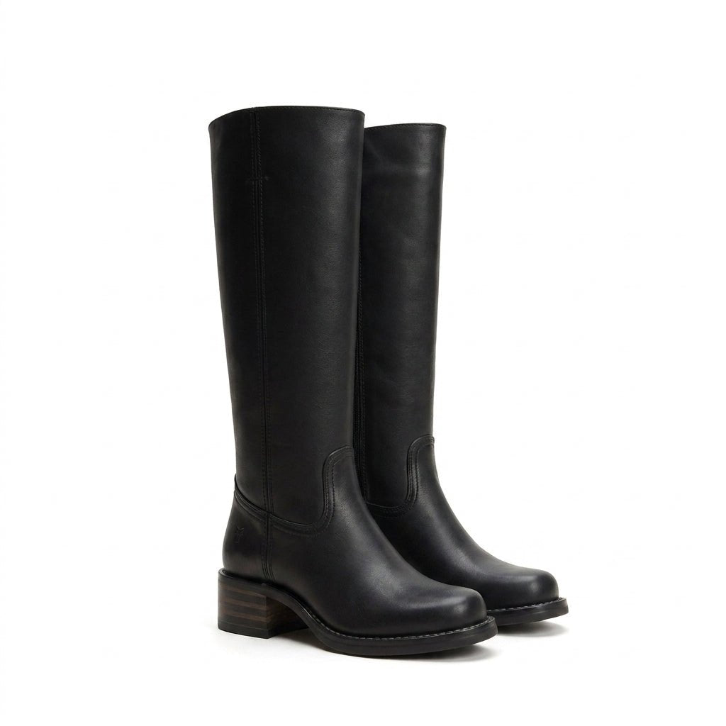 Amelia - Women's Knee-High Boots with Block Heel - Boots - Beige - Davies & Cooper