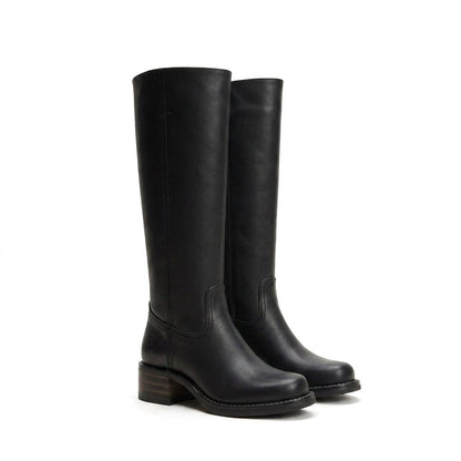 Amelia - Women's Knee-High Boots with Block Heel - Boots - Beige - Davies & Cooper